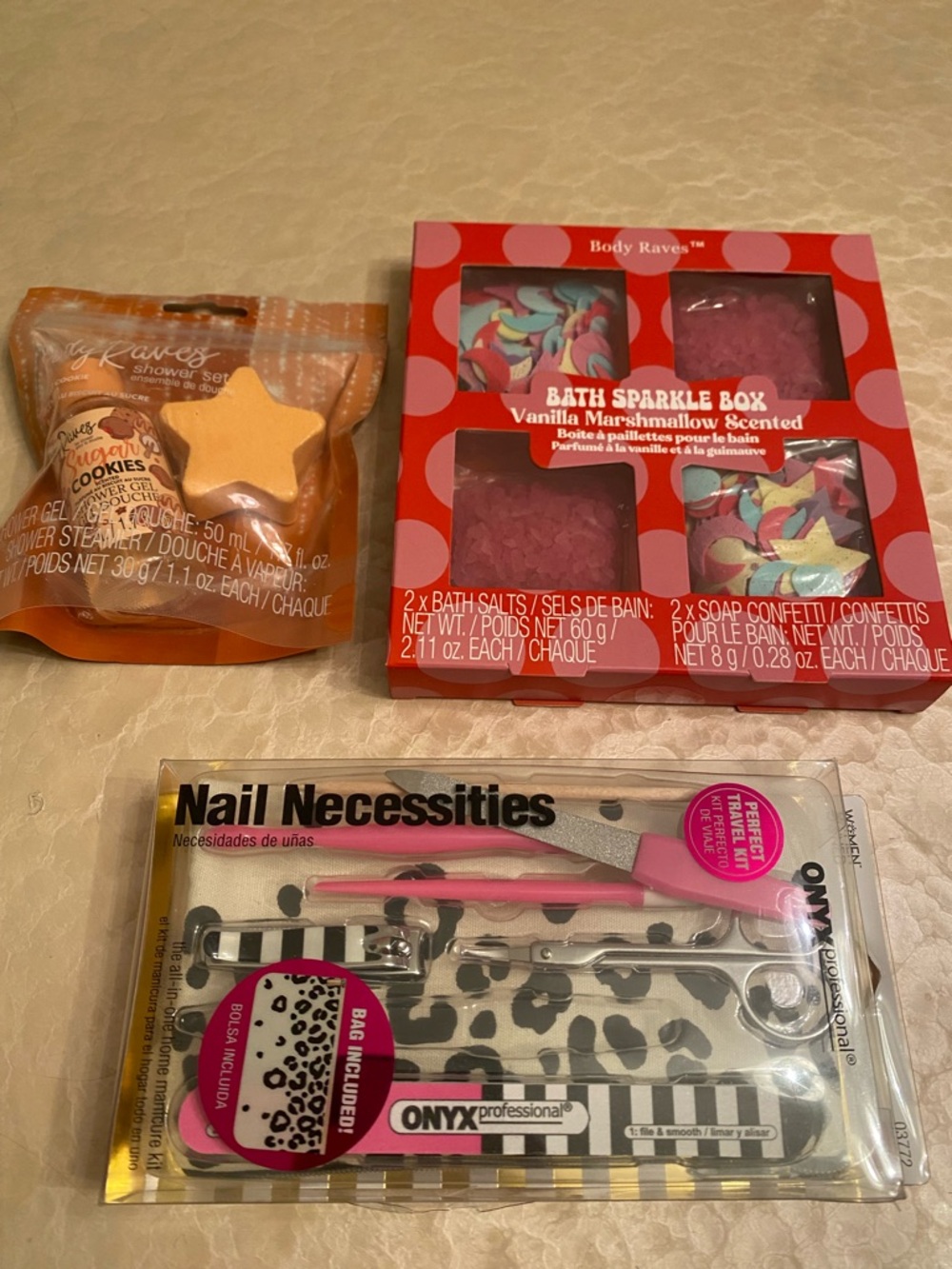 Body Raves Shower Gel, Bath Salts/Soap & Nail Necessities Set